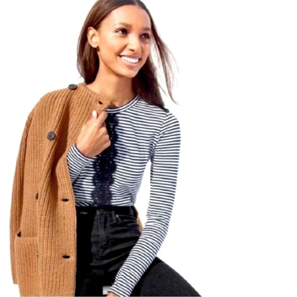 J.Crew Collection Double Breasted Brown Knit Sweater Jacket Cardigan Coatigan S